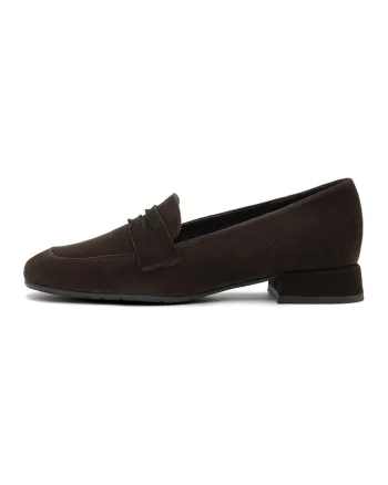 Pantofi loafer de piele intoarsa cu toc masiv Marla, Maro inchis