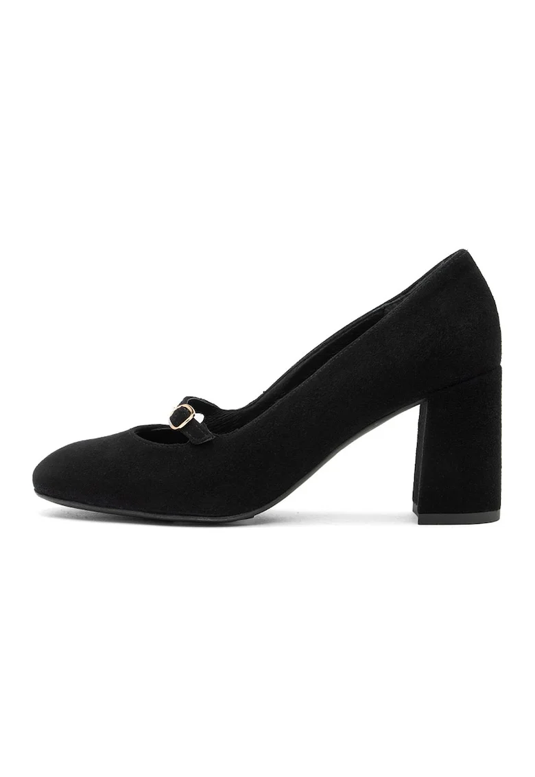 Pantofi Mary Jane de piele intoarsa cu catarama, Negru