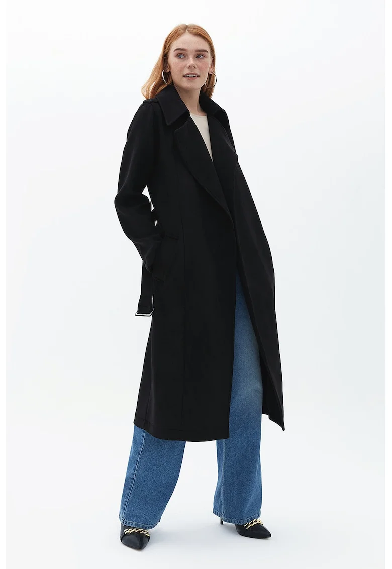 Palton cu revere decupate, Negru