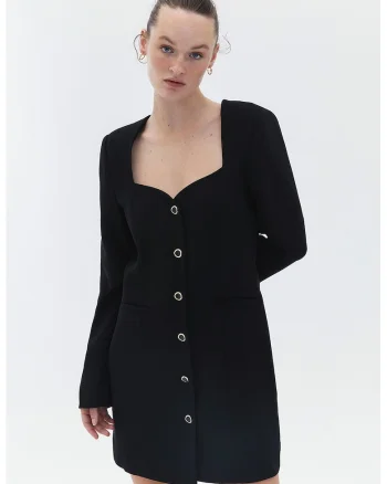 Rochie-sacou cu buzunare cu refilet, Negru