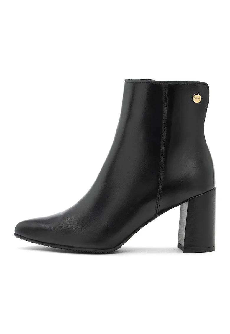 Botine de piele cu toc masiv, Negru