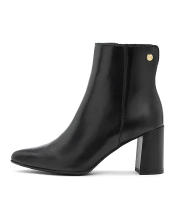 Botine de piele cu toc masiv, Negru