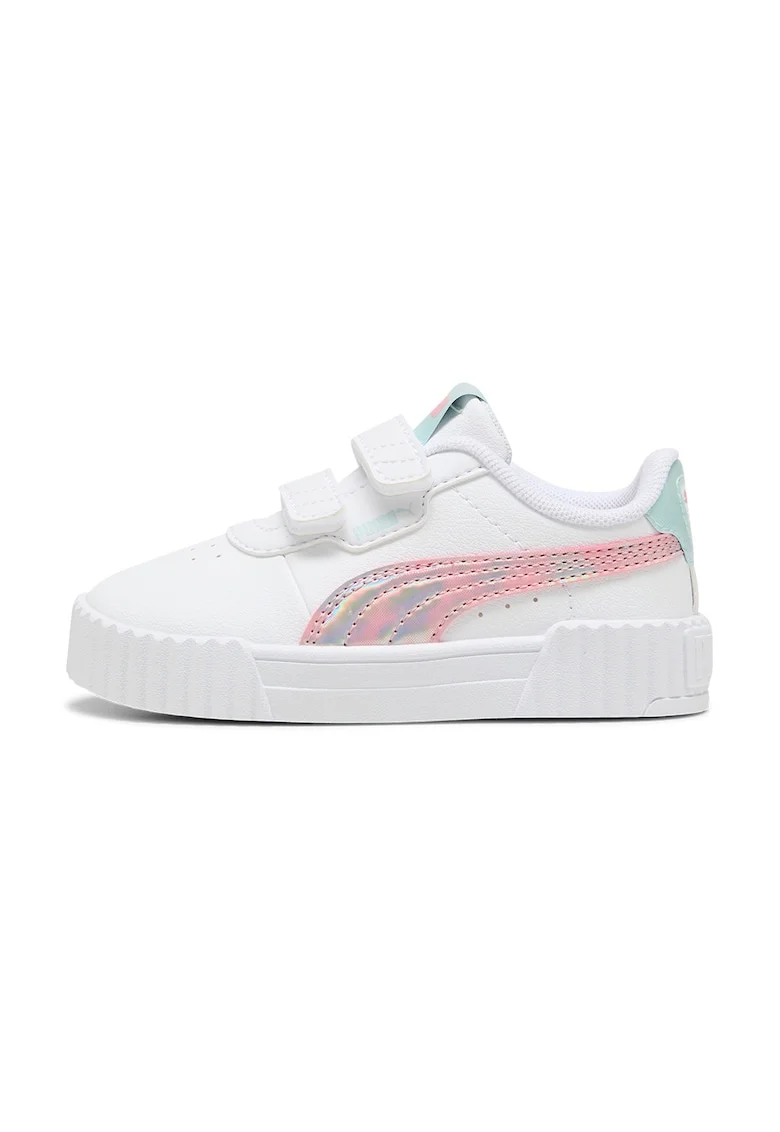 Pantofi din piele ecologica cu velcro, Alb/Roz deschis/Verde menta