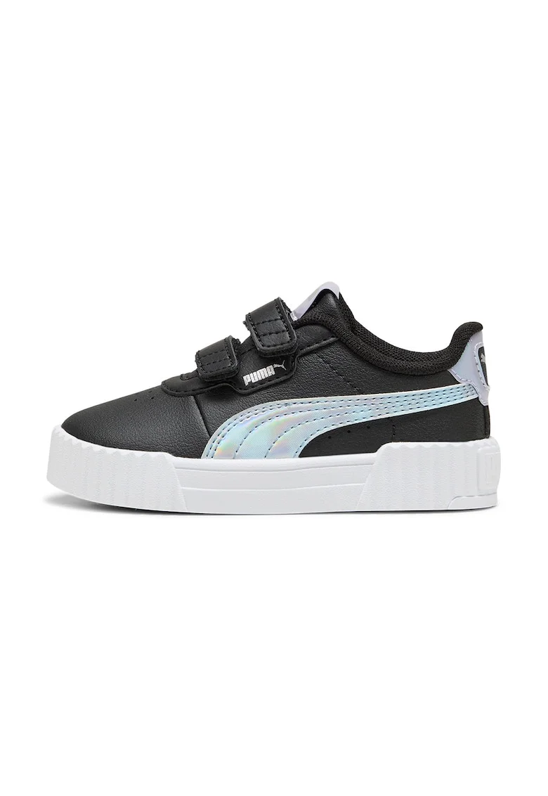Pantofi din piele ecologica cu velcro, Negru/Albastru deschis
