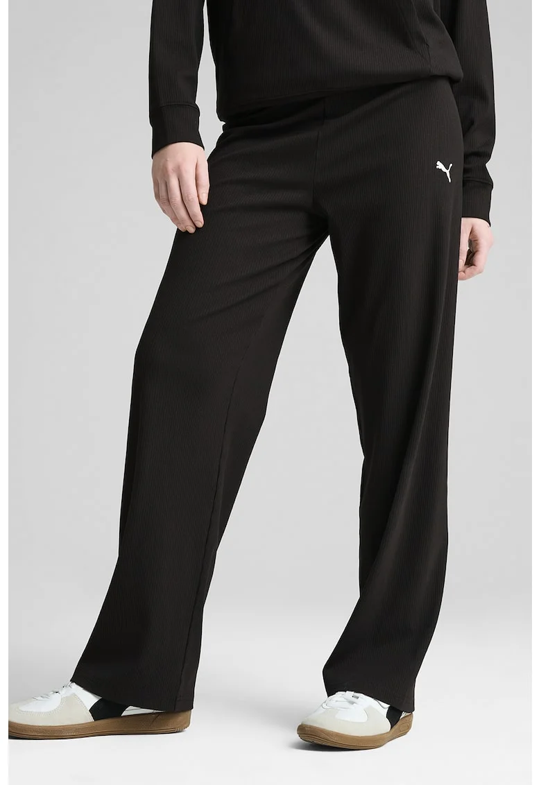 Pantaloni de trening cu croiala ampla si logo, Negru