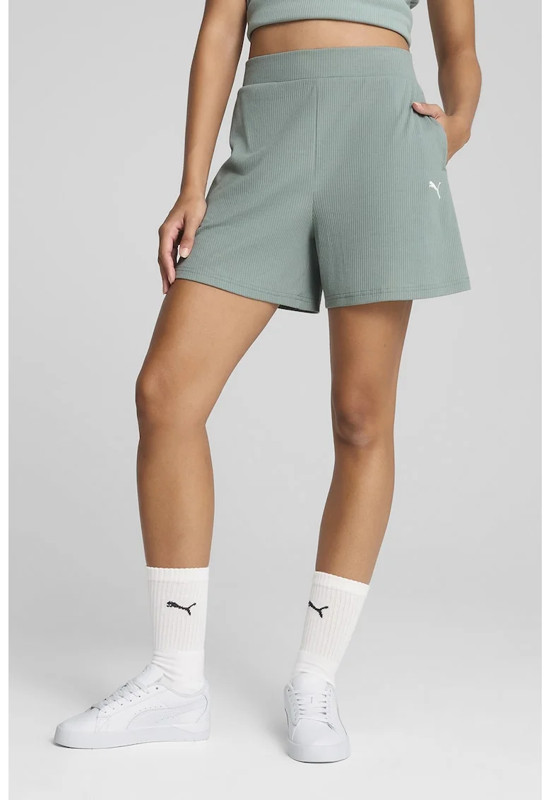 Pantaloni scurti striati cu logo, Verde deschis
