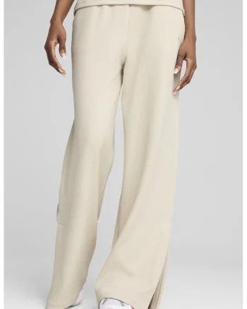 Pantaloni evazati cu cordon in talie, Crem