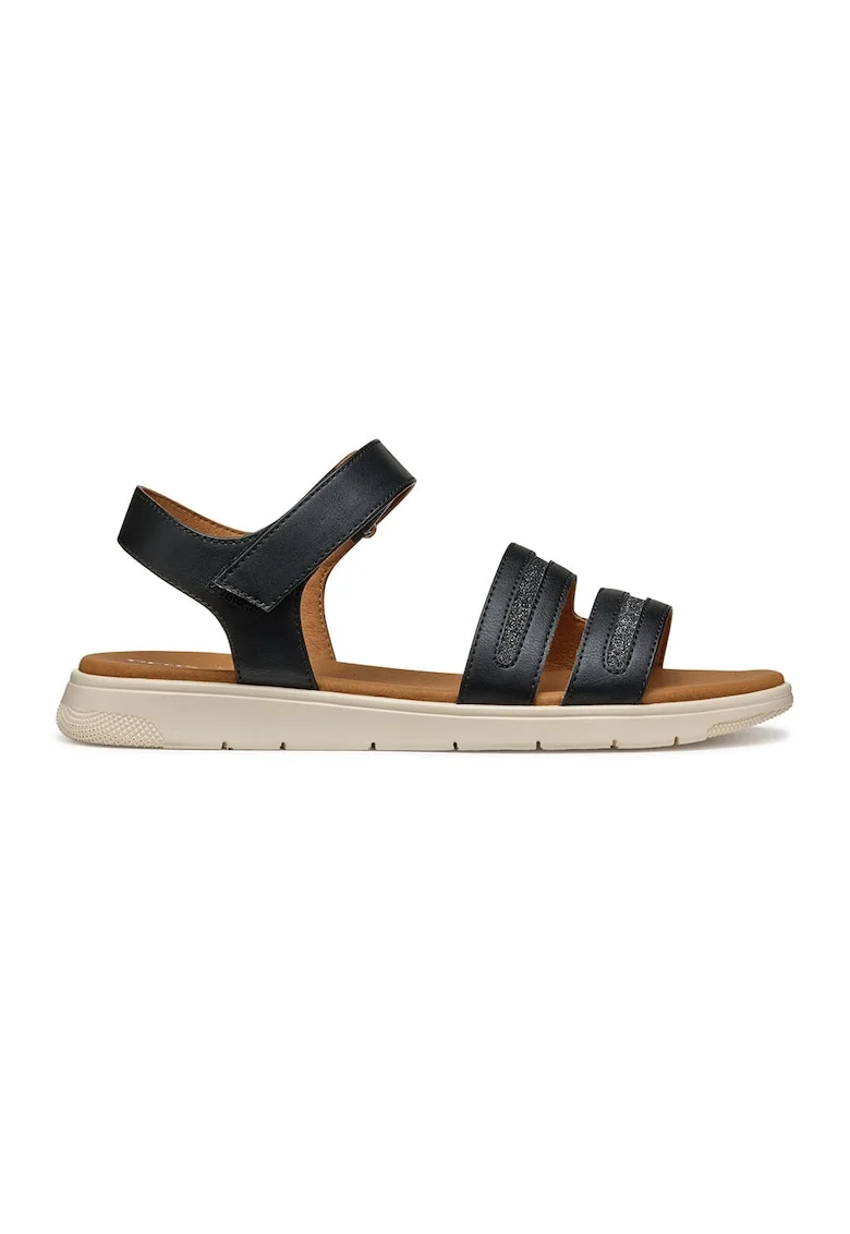 Sandale din piele ecologica cu inchidere velcro, Negru