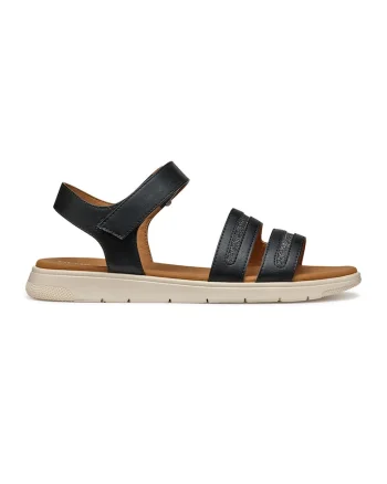 Sandale din piele ecologica cu inchidere velcro, Negru