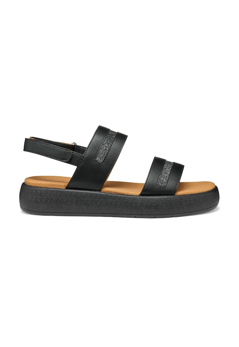 Sandale din piele ecologica cu inchidere velcro si detalii stralucitoare, Negru