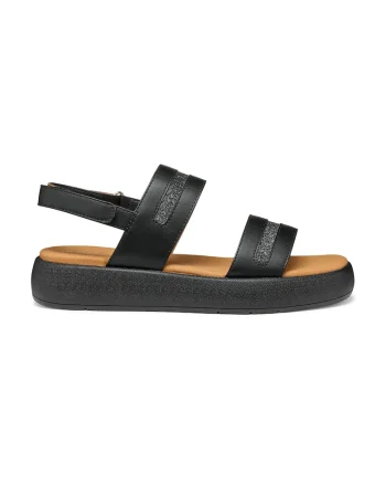Sandale din piele ecologica cu inchidere velcro si detalii stralucitoare, Negru