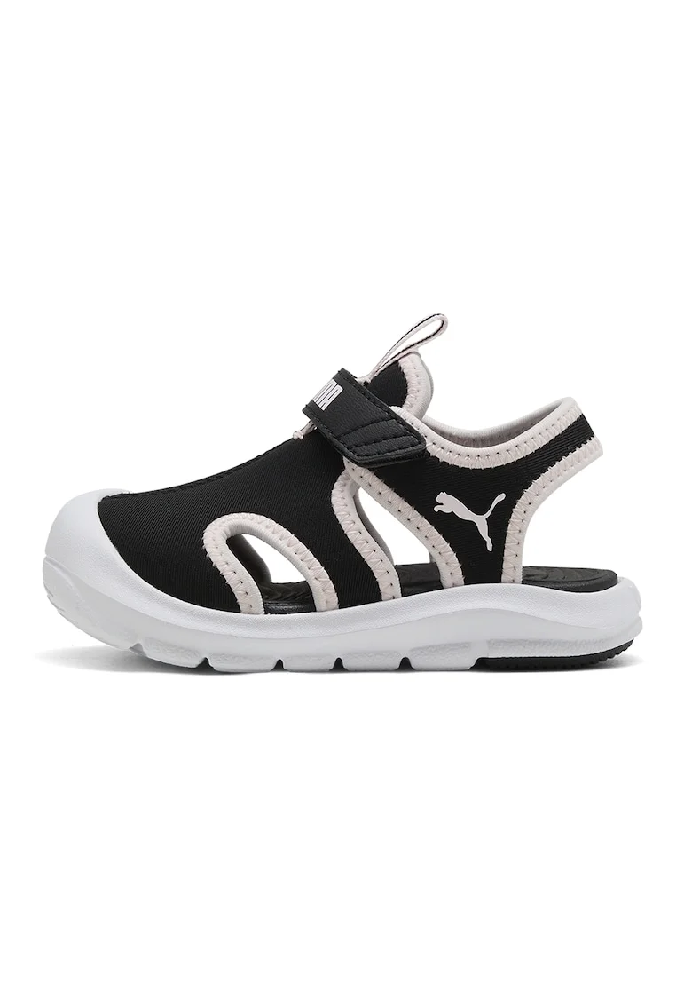 Sandale Fun Racer cu inchidere velcro si decupaje, Negru/Alb murdar