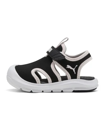 Sandale Fun Racer cu inchidere velcro si decupaje, Negru/Alb murdar