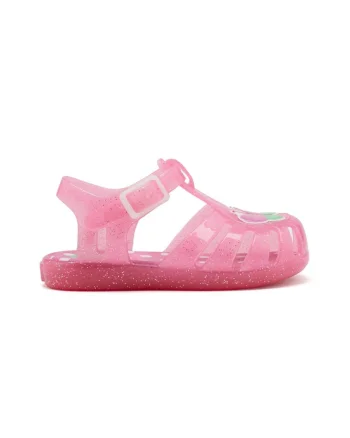 Sandale cu catarama si model grafic, Fucsia