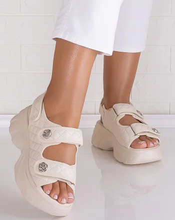 Sandale dama cu platforma Bej din Piele Ecologica Forli