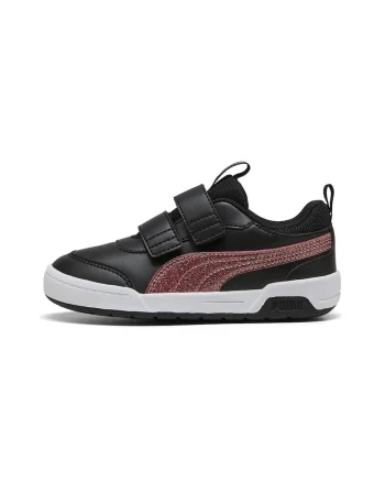 Pantofi sport din piele ecologica cu velcro multiflex 2 Glitz, Negru/Roz prafuit