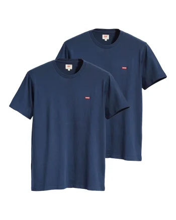 Set de tricouri din bumbac cu logo brodat discret - 2 piese, Albastru