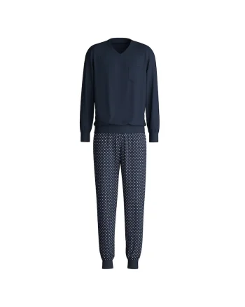 Pijama cu pantaloni lungi din bumbac, Albastru