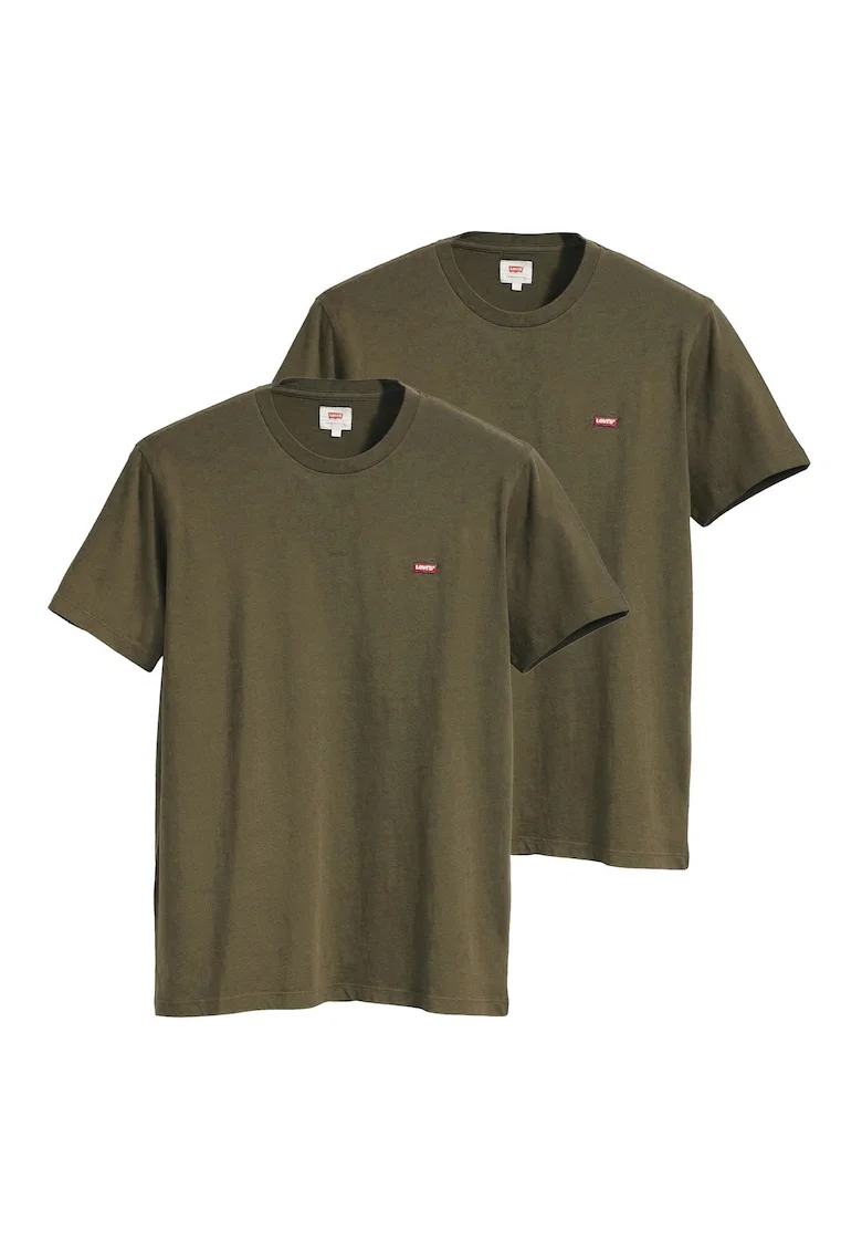 Set de tricouri din bumbac cu logo brodat discret - 2 piese, Verde masliniu