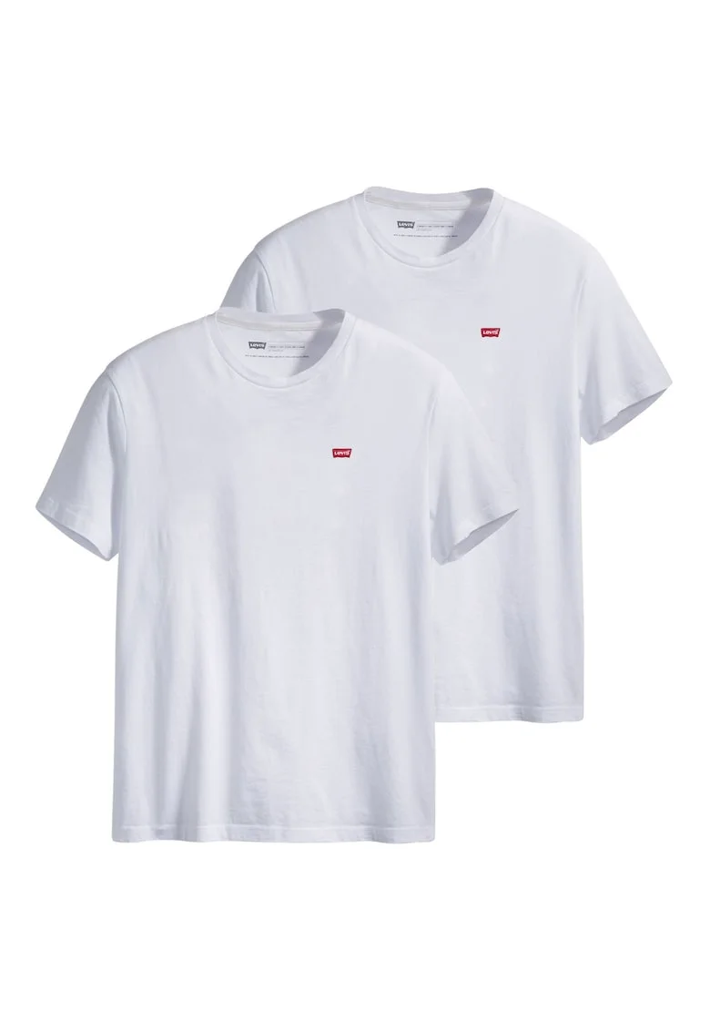 Set de tricouri din bumbac cu logo brodat discret - 2 piese, Alb