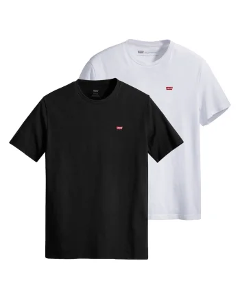Set de tricouri din bumbac cu logo brodat discret - 2 piese, Alb/Negru