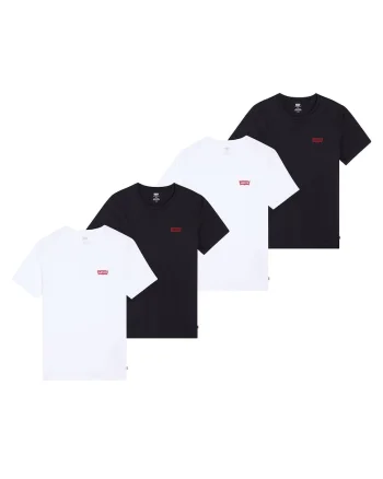Set de tricouri din bumbac cu decolteu la baza gatului - 4 piese, Alb/Negru