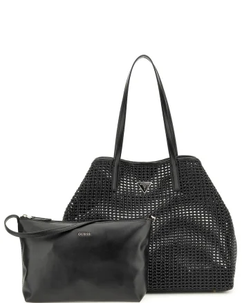 Set de geanta shoppe si etui cu aspect tesut Brigitta, Negru
