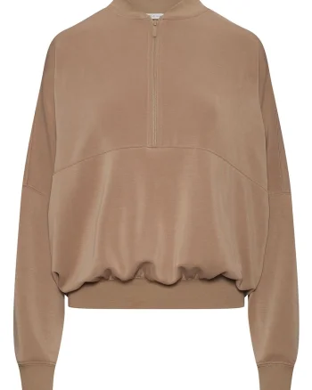 Bluza half-zip dama Phelia, Maro deschis melange