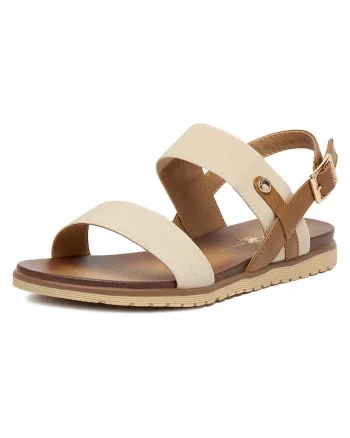 Sandale dama  bej, piele ecologica, design clasic