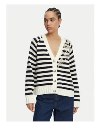 Cardigan dama,  dungi, alb/negru, bumbac/poliester