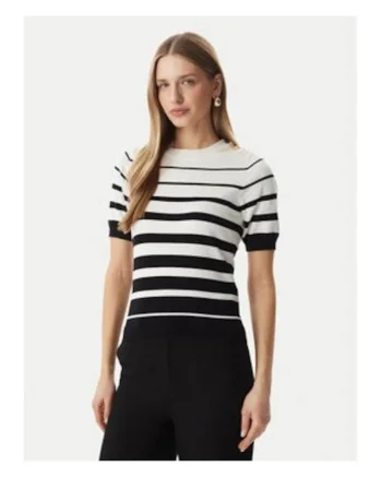 Pulover dama,  dungi, alb-negru, viscoza, maneca scurta