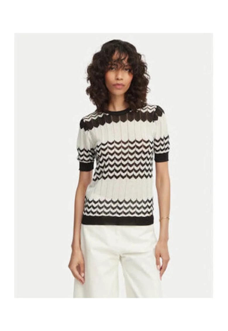Pulover dama,  alb/negru, maneci lungi, viscoza/nylon