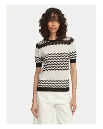 Pulover dama,  alb/negru, maneci lungi, viscoza/nylon