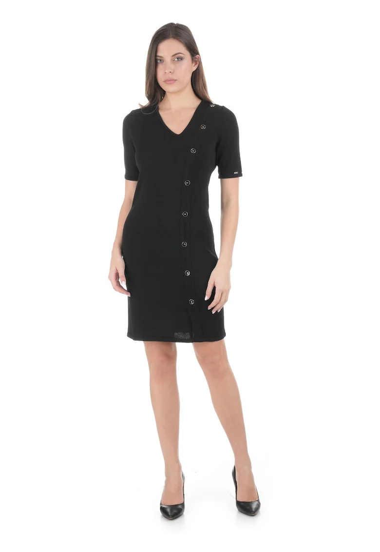 Rochie tricotata decolteu in V si nasturi decorativi