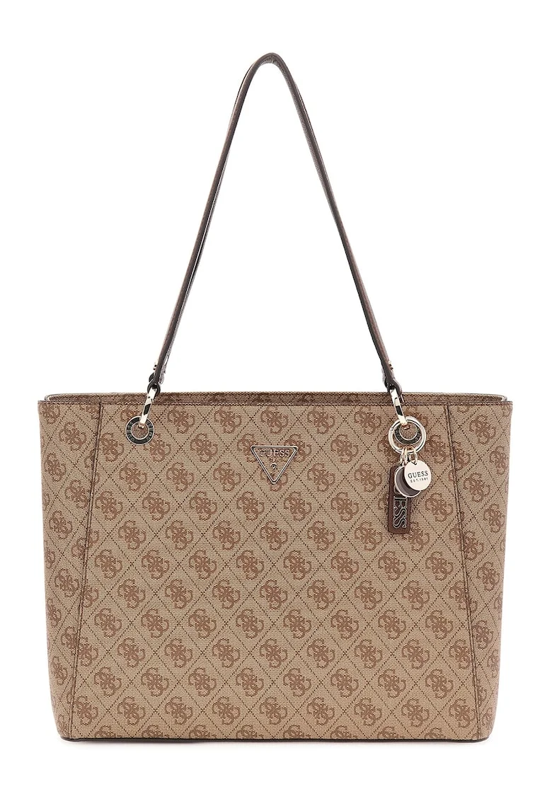 Geanta shopper din piele ecologica cu model monograma, Maro inchis/Maro deschis