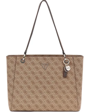 Geanta shopper din piele ecologica cu model monograma, Maro inchis/Maro deschis