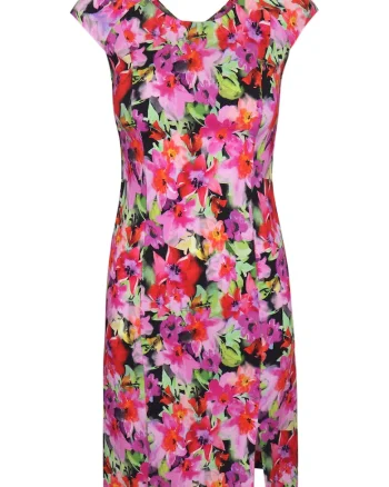Rochie din raion cu imprimeu floral si maneci tip aripioara, Multicolor