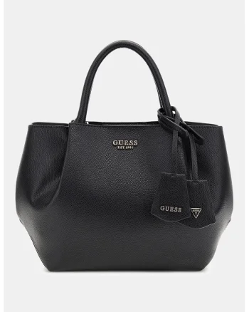 Geanta shopper din piele ecologica cu logo metalic, Negru