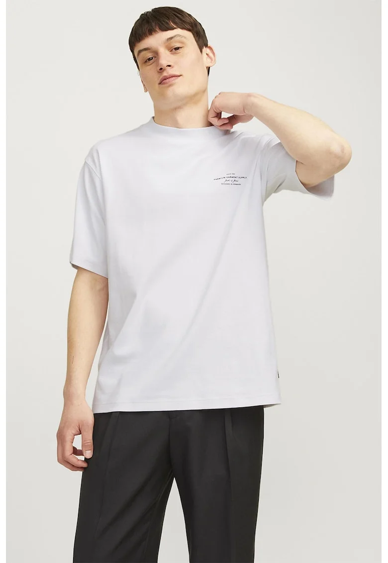 Tricou lejer cu detaliu text, Negru/Alb optic