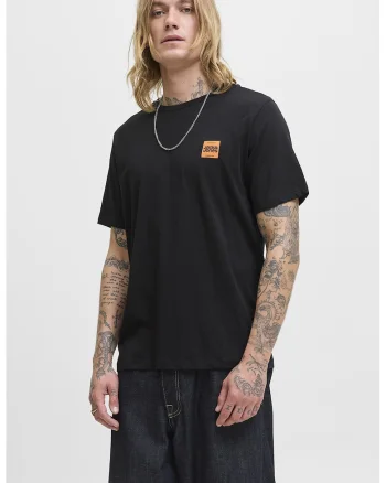 Tricou regular-fit cu decolteu la baza gatului, Negru/Portocaliu