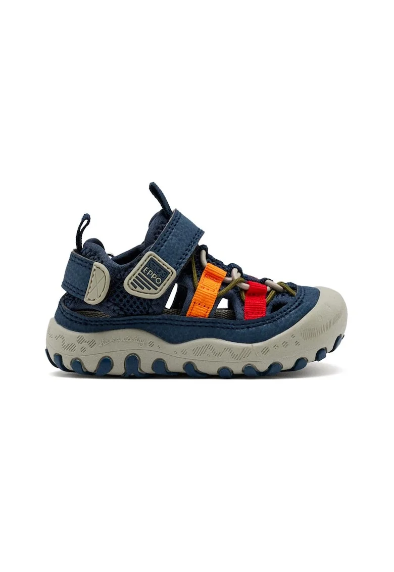 Sandale cu inchidere velcro si insertii din material textil, Albastru royal/Bleumarin