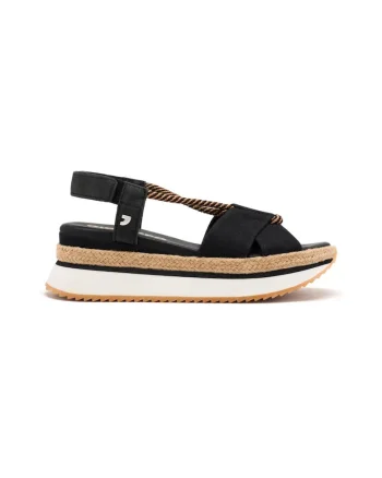 Sandale din panza cu talpa wedge, Negru