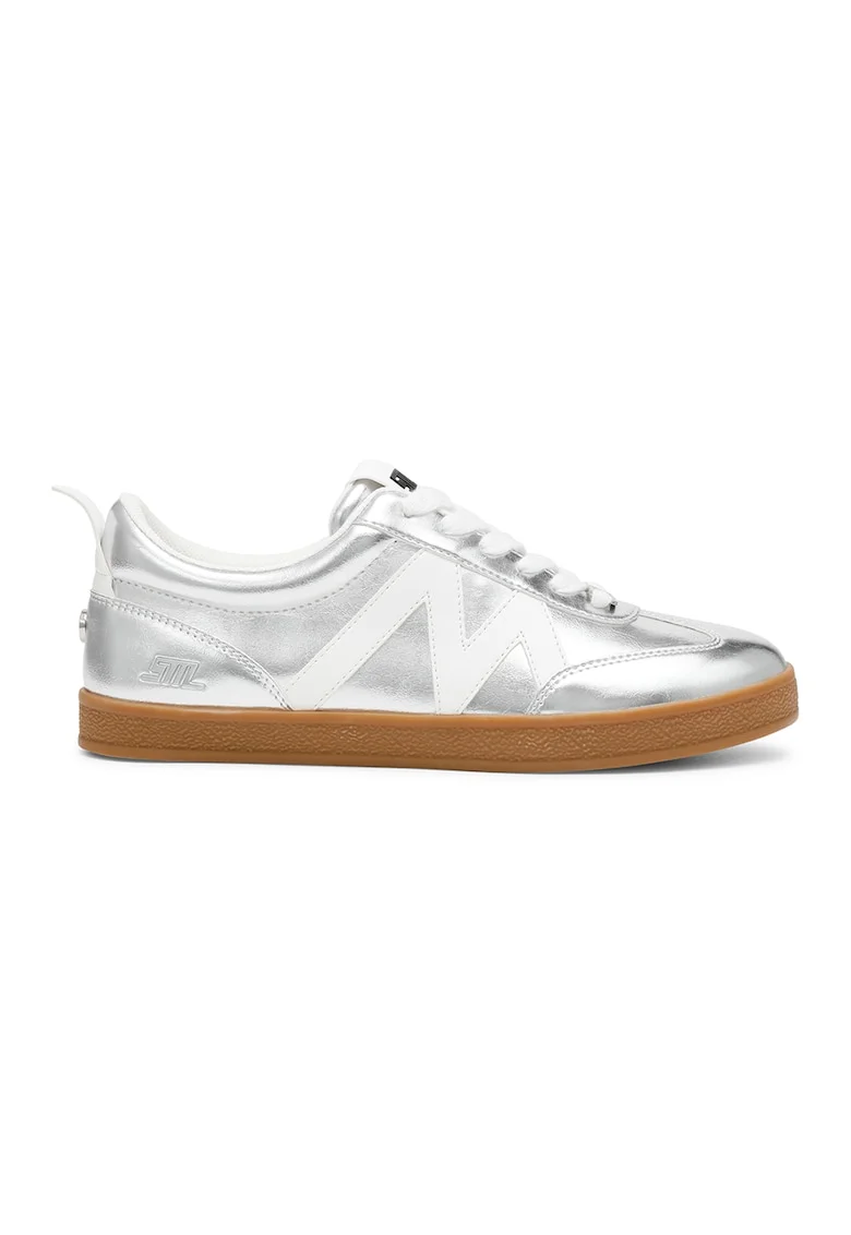 Pantofi sport Degree cu garnituri din piele intoarsa, Alb/Argintiu
