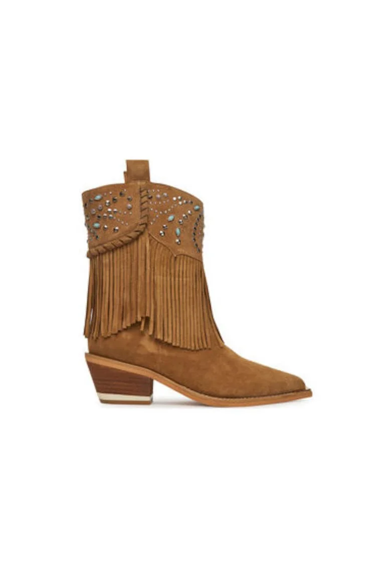 Cizme de cowboy dama  V250122, Piele naturala, Maro