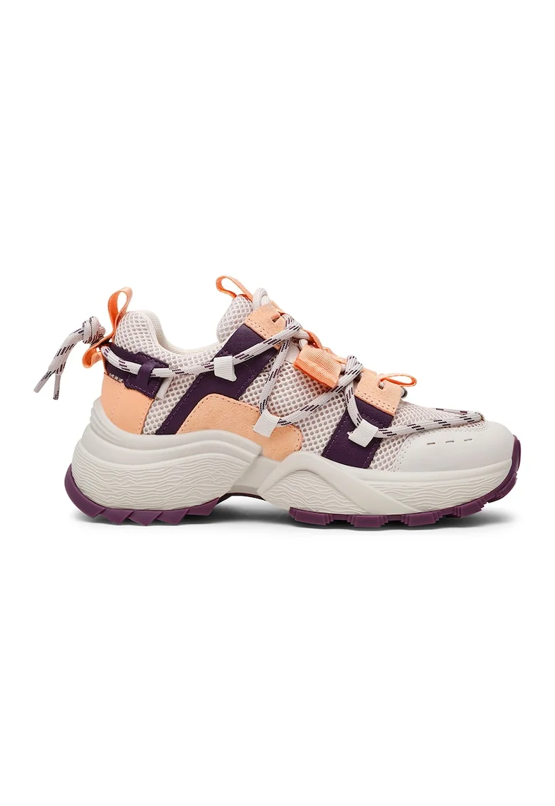 Pantofi sport masivi cu garnituri de plasa Tazmania, Roz somon/Alb murdar/Violet pruna