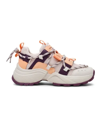 Pantofi sport masivi cu garnituri de plasa Tazmania, Roz somon/Alb murdar/Violet pruna