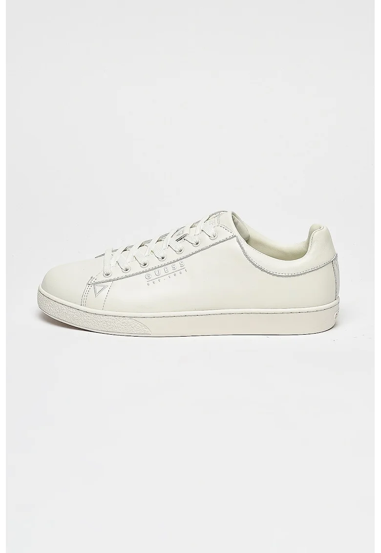 Pantofi sport de piele cu detalii logo, Alb murdar