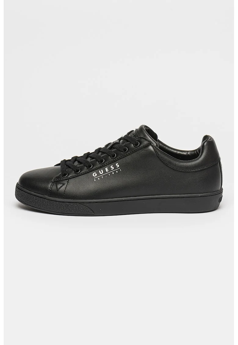 Pantofi sport de piele cu detalii logo, Negru stins