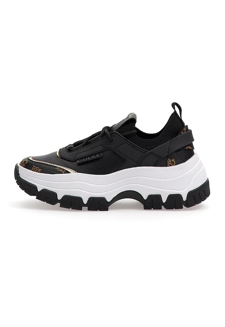 Pantofi sport de piele ecologica cu aspect masiv, Negru/Maro