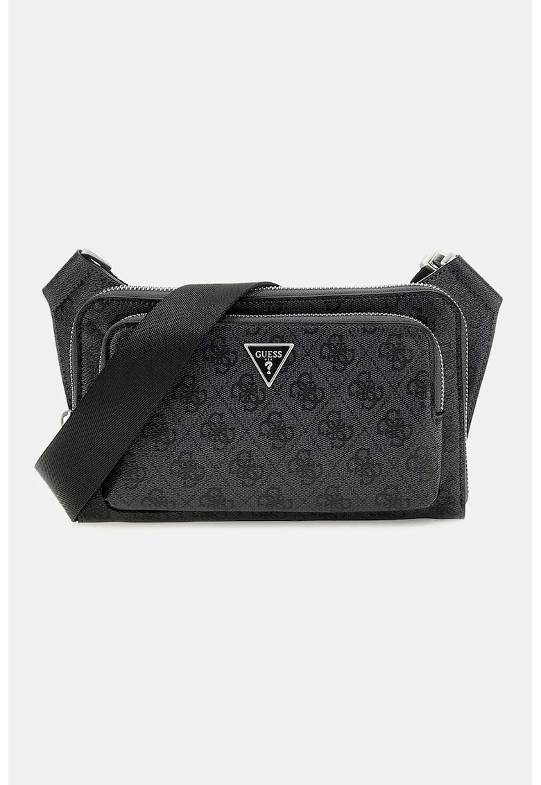 Borseta din piele ecologica cu model logo, Negru